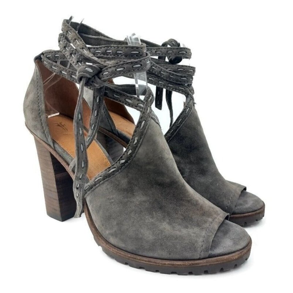 FRYE Sz 8M Distressed Suede Wrap Ankle Suzie Pick Stitch Block Heel Bootie Fall